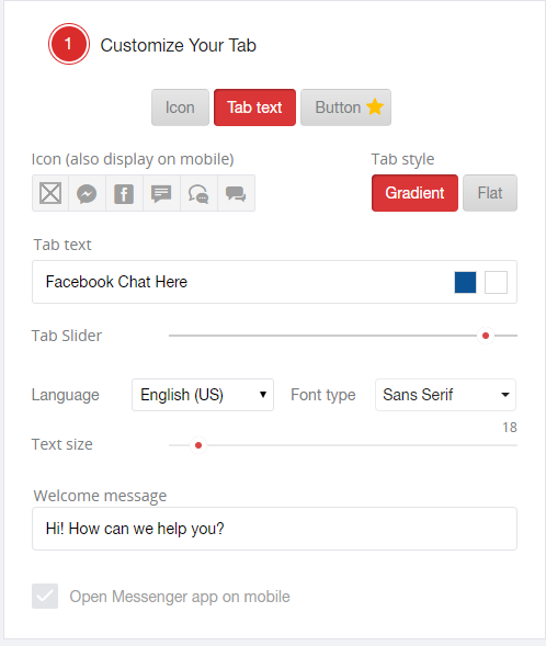 Facebook Live Chat Setting Page