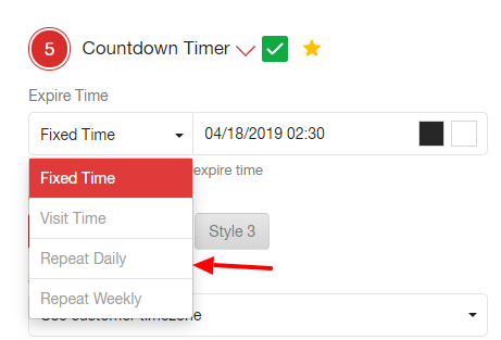 Countdown Timer Settings for website tools